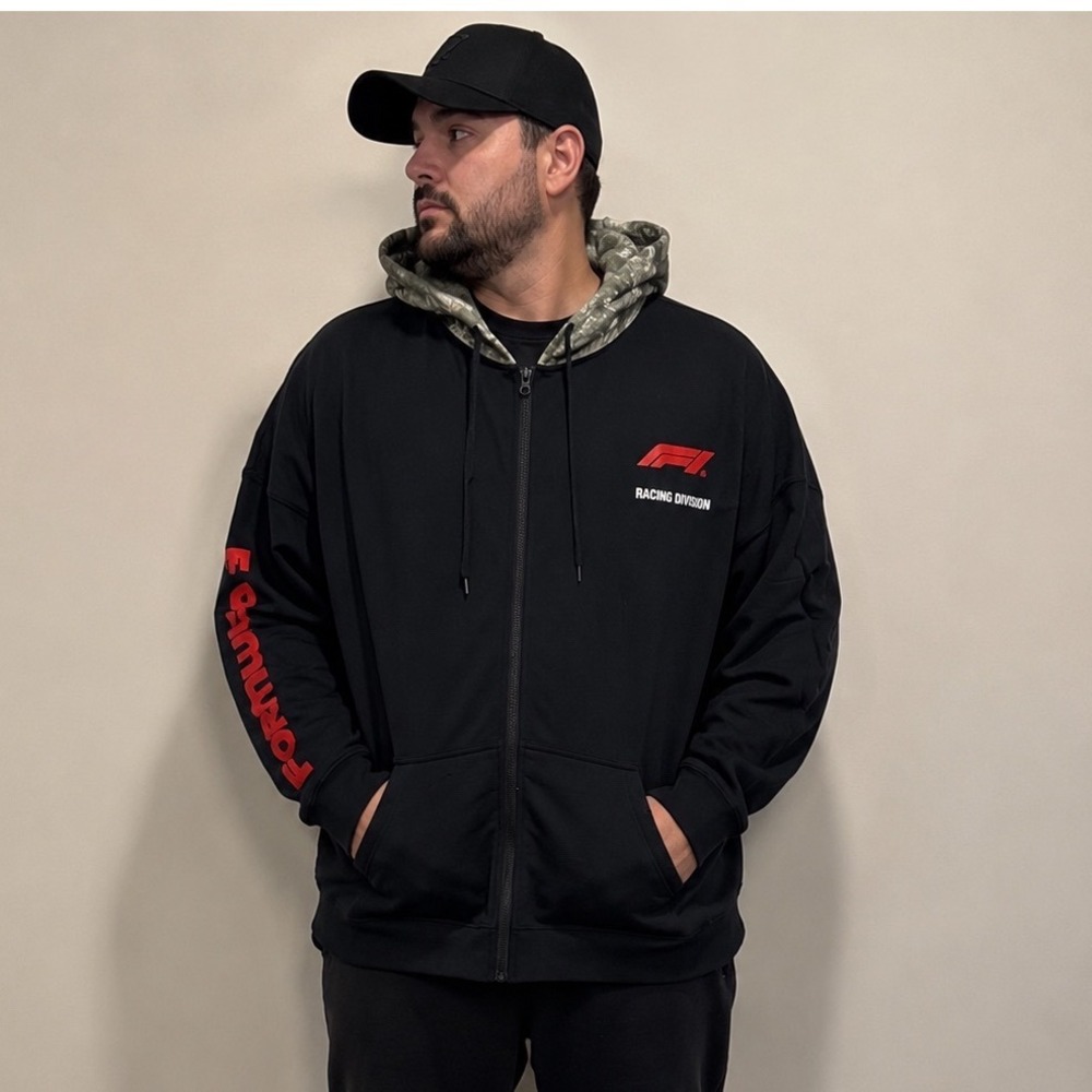 Formula 1 Racing Division Mens 3X Black Camo Hood Zip Up Hoodie Graphic Sleeve‎